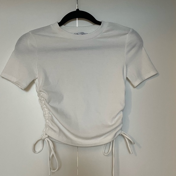 Zara Ruched Ribbed White Top - Picture 3 of 5